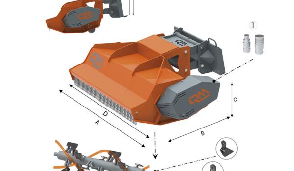 Vista técnica desglosada de la desbrozadora de martillos